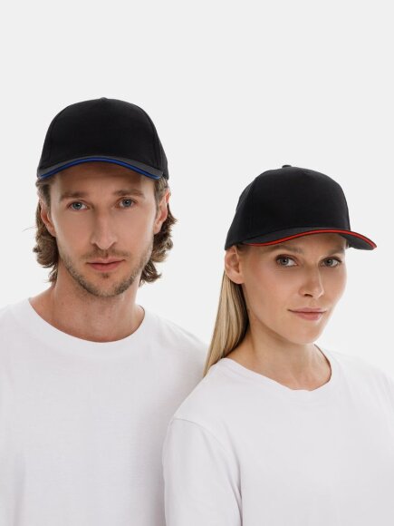 Бейсболка Long Beach, черная с ярко-синим Бейсболка Long Beach, черная с ярко-синим