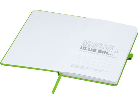 Блокнот Honua форматом A5 из переработанной бумаги с обложкой из переработанного ПЭТ, зеленый лайм