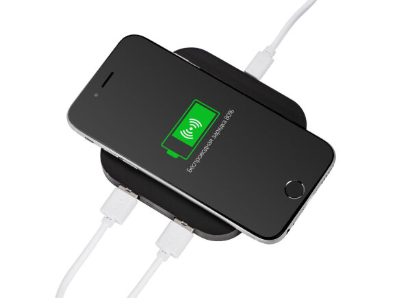 Беспроводная зарядка Tile с 2 USB-A, 5 Вт, черный Беспроводная зарядка Tile с 2 USB-A, 5 Вт, черный