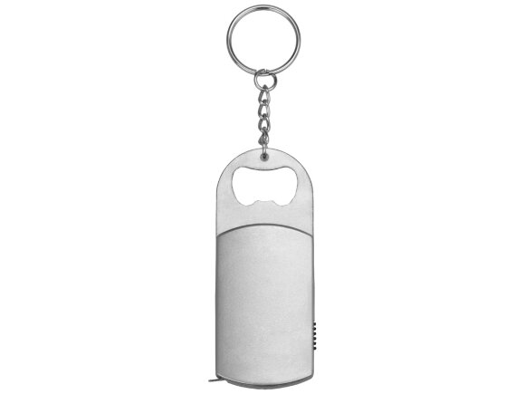 Брелок-открывалка с рулеткой и фонариком Open, серебристый Брелок-открывалка с рулеткой и фонариком Open, серебристый