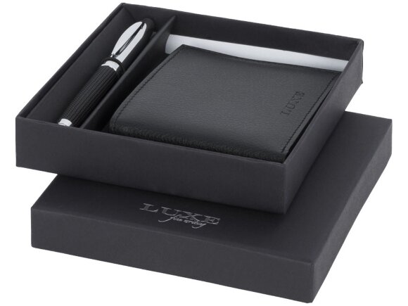 Подарочный набор из шариковой ручки и портмоне, черный Подарочный набор из шариковой ручки и портмоне, черный