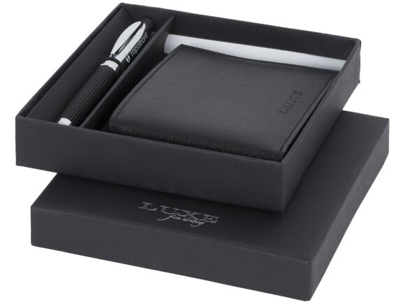 Подарочный набор из шариковой ручки и портмоне, черный Подарочный набор из шариковой ручки и портмоне, черный