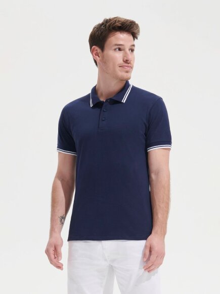 Рубашка поло мужская Pasadena Men 200 с контрастной отделкой, черная с белым Рубашка поло мужская Pasadena Men 200 с контрастной отделкой, черная с белым