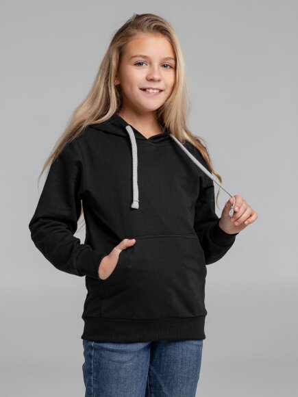 Толстовка с капюшоном детская Kirenga Kids, черная Толстовка с капюшоном детская Kirenga Kids, черная