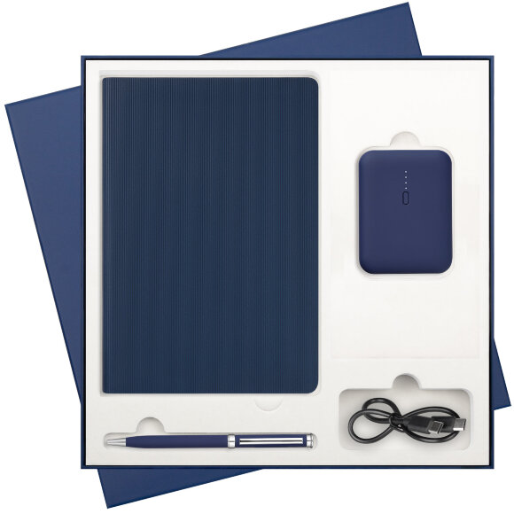 Подарочный набор Rain, синий (ежедневник, ручка, аккумулятор) Подарочный набор Rain, синий (ежедневник, ручка, аккумулятор)