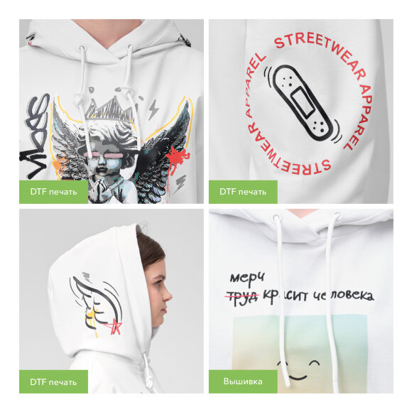 Худи с капюшоном, унисекс ALEX белый, размер S Худи с капюшоном, унисекс ALEX белый, размер S