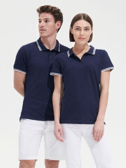 Рубашка поло женская Pasadena Women 200 с контрастной отделкой, темно-синяя с белым Рубашка поло женская Pasadena Women 200 с контрастной отделкой, темно-синяя с белым