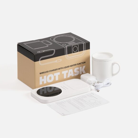 Беспроводное зарядное устройство с подогревом кружки Hot Task, белое Беспроводное зарядное устройство с подогревом кружки Hot Task, белое
