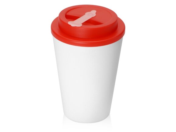 Пластиковый стакан Take away с двойными стенками и крышкой с силиконовым клапаном, 350 мл, белый/красный Пластиковый стакан Take away с двойными стенками и крышкой с силиконовым клапаном, 350 мл, белый/красный