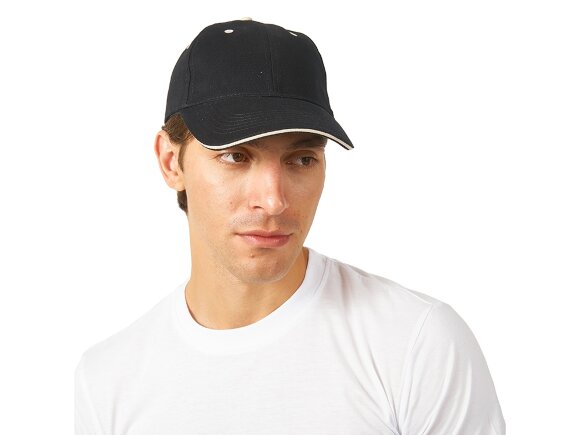 Бейсболка New Castle 6-ти панельная, черный/натуральный Бейсболка New Castle 6-ти панельная, черный/натуральный