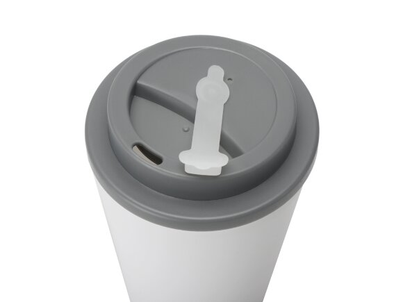 Пластиковый стакан Take away с двойными стенками и крышкой с силиконовым клапаном, 350 мл, белый/серый Пластиковый стакан Take away с двойными стенками и крышкой с силиконовым клапаном, 350 мл, белый/серый