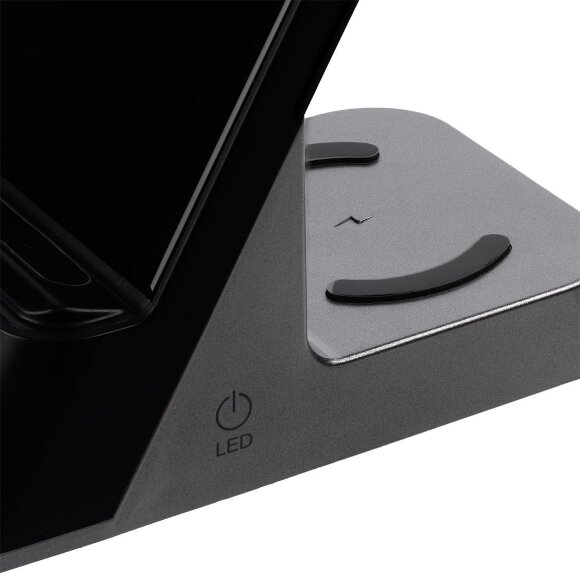 Зарядная станция с часами E-Store для смартфона, часов и наушников, черная Зарядная станция с часами E-Store для смартфона, часов и наушников, черная