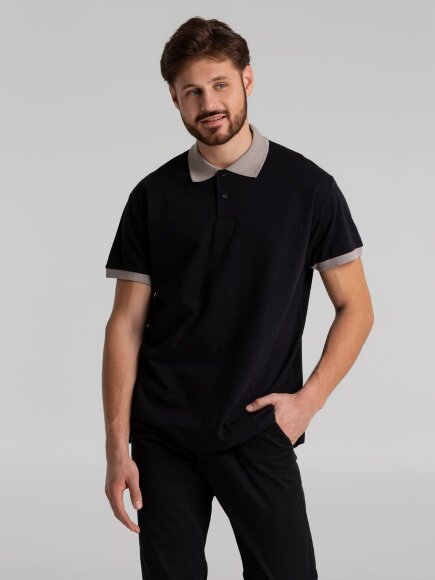 Рубашка поло Prince 190, черная с серым Рубашка поло Prince 190, черная с серым