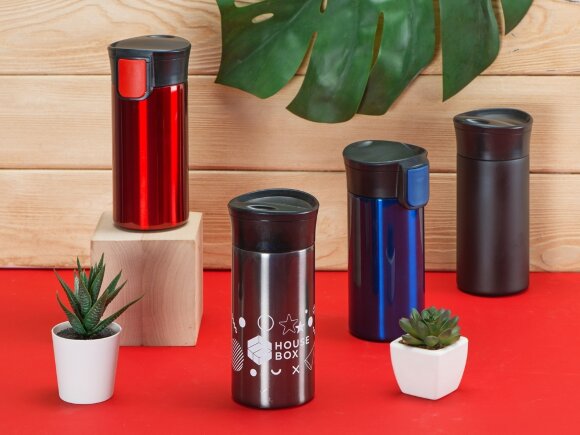 Вакуумная термокружка с кнопкой Upgrade, Waterline, тубус, матовая сталь