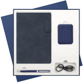 Подарочный набор Teolo, синий (ежедневник, ручка, аккумулятор)