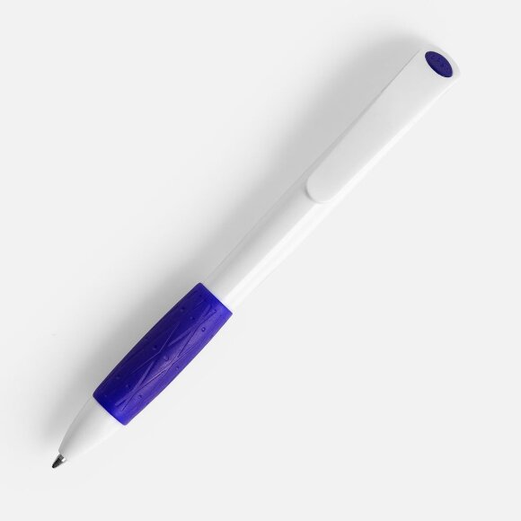 Ручка шариковая Grip, белая (молочная) с синим Ручка шариковая Grip, белая (молочная) с синим