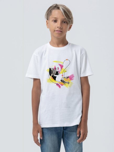 Футболка детская «Обними кота», белая Футболка детская «Обними кота», белая