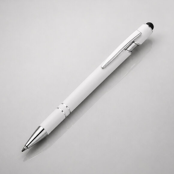 Ручка металлическая soft-touch шариковая со стилусом Sway, белый/серебристый Ручка металлическая soft-touch шариковая со стилусом Sway, белый/серебристый