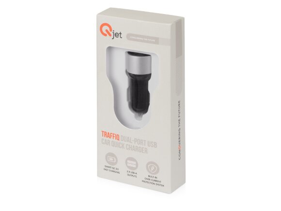 Адаптер автомобильный USB с функцией быстрой зарядки QC 3.0 TraffIQ, черный/серебристый Адаптер автомобильный USB с функцией быстрой зарядки QC 3.0 TraffIQ, черный/серебристый