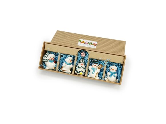 Набор елочных игрушек Снеговички подглазурная роспись Набор елочных игрушек Снеговички подглазурная роспись