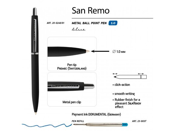 Ручка металлическая шариковая San Remo, софт тач, 1.0 мм, черная
