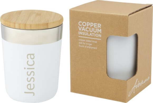 Lagan Кружка с медной вакуумной изоляцией объемом 300 мл и бамбуковой крышкой, белый Lagan Кружка с медной вакуумной изоляцией объемом 300 мл и бамбуковой крышкой, белый