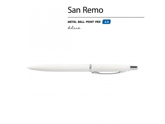 Ручка металлическая шариковая San Remo, софт тач, 1.0 мм, белая