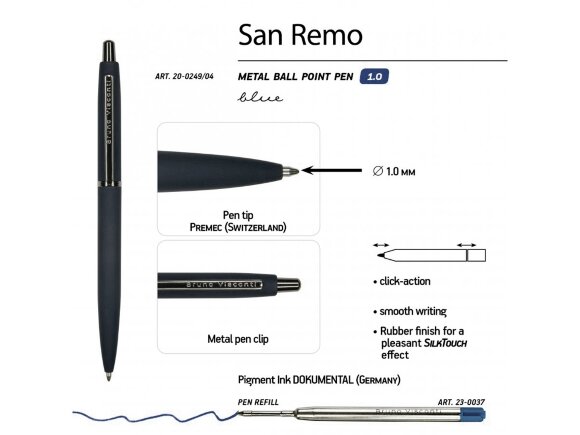 Ручка металлическая шариковая San Remo, софт тач, 1.0 мм, темно-синяя