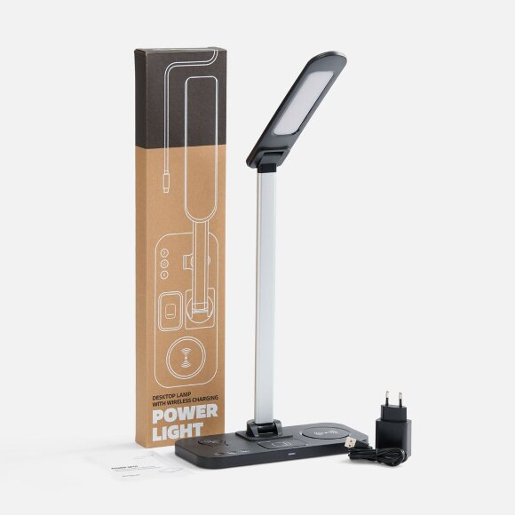 Настольная лампа с беспроводной зарядкой Power Light, черная Настольная лампа с беспроводной зарядкой Power Light, черная