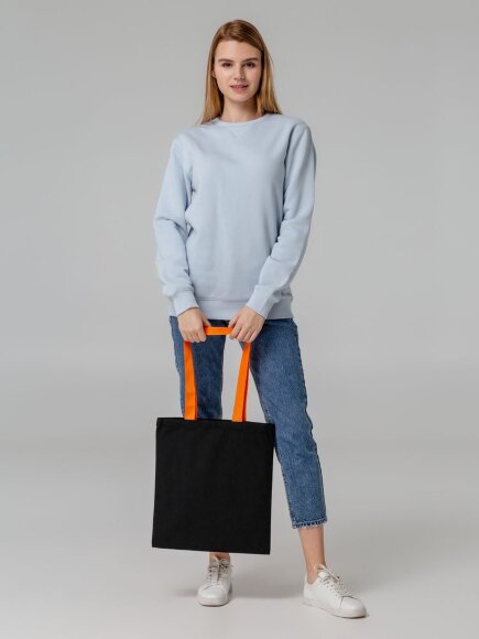 Холщовая сумка BrighTone, черная с оранжевыми ручками Холщовая сумка BrighTone, черная с оранжевыми ручками