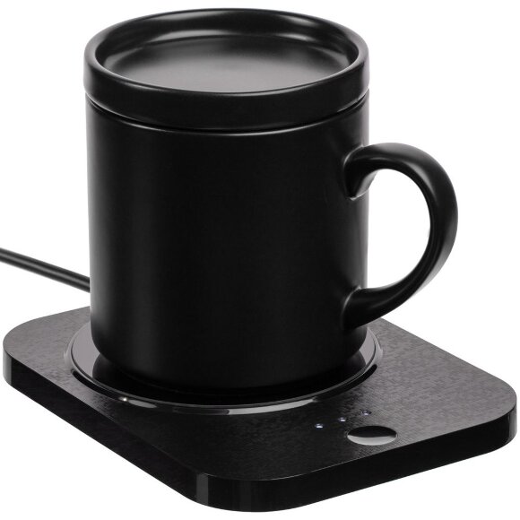 Кружка с подогревом и беспроводной зарядкой dualBase plus, черная
