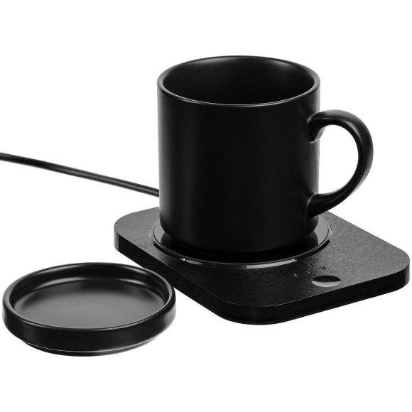 Кружка с подогревом и беспроводной зарядкой dualBase plus, черная