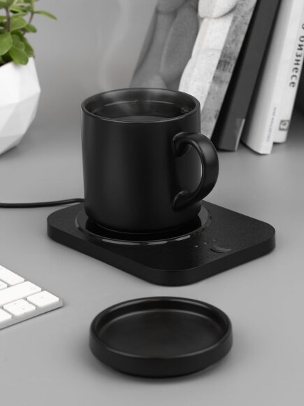 Кружка с подогревом и беспроводной зарядкой dualBase plus, черная