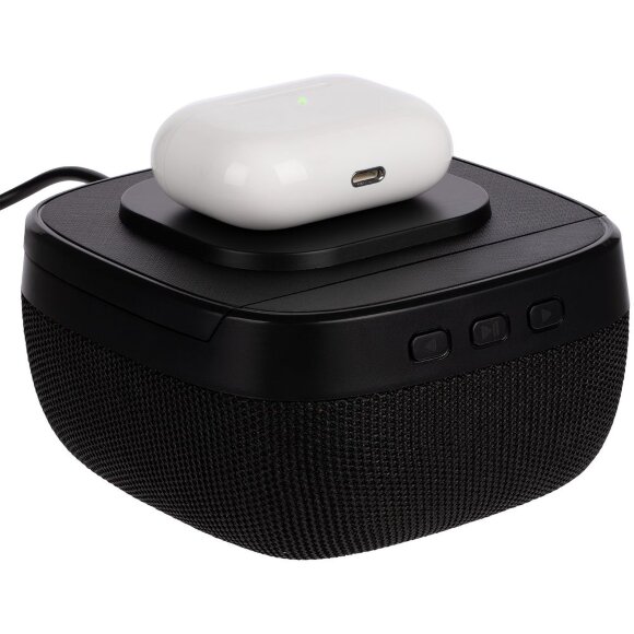 Колонка с беспроводной зарядкой Esca и подсветкой логотипа, черная