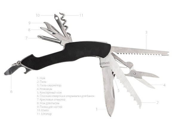 Мультитул-складной нож Demi 11-в-1, серебристый/черный Мультитул-складной нож Demi 11-в-1, серебристый/черный