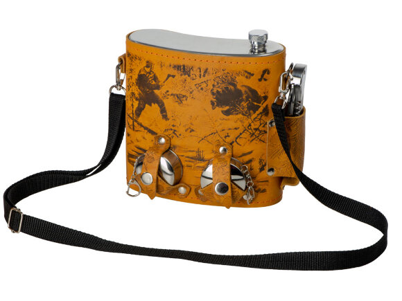 Набор Подарочный: фляга 510/2(рыжая кожа), 1,5 л+ 2 стаканчика+нож Набор Подарочный: фляга 510/2(рыжая кожа), 1,5 л+ 2 стаканчика+нож