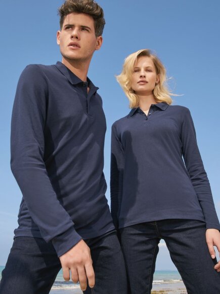 Рубашка поло мужская с длинным рукавом Perfect LSL Men, белая Рубашка поло мужская с длинным рукавом Perfect LSL Men, белая