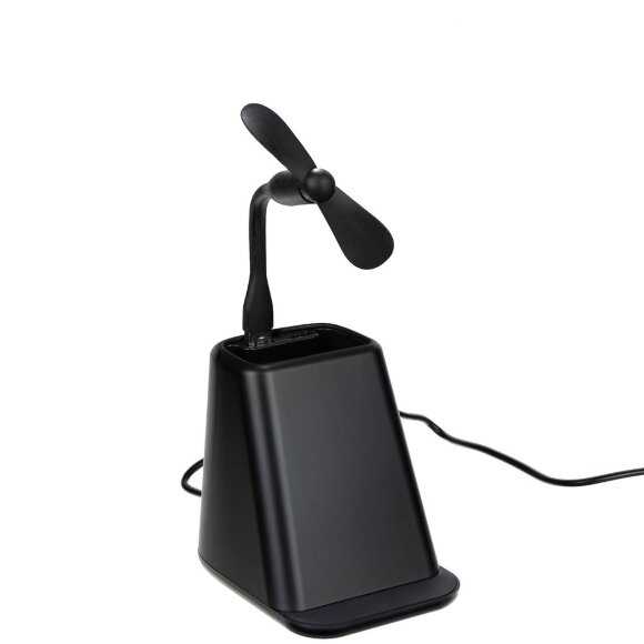 Настольный органайзер с зарядкой, лампой, вентилятором и подсветкой логотипа powerTower, черный