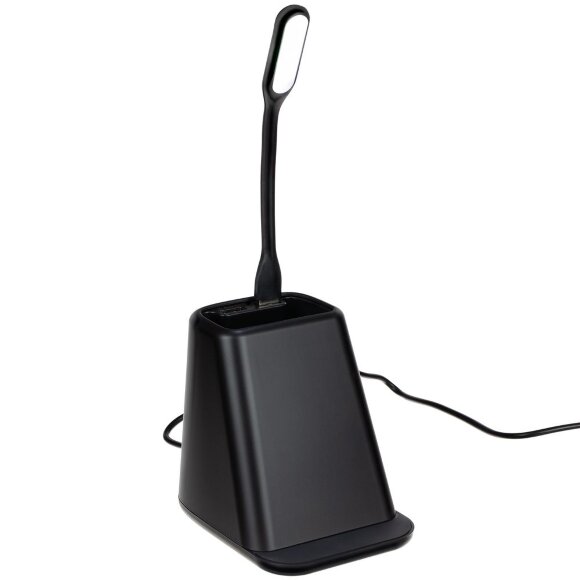 Настольный органайзер с зарядкой, лампой, вентилятором и подсветкой логотипа powerTower, черный