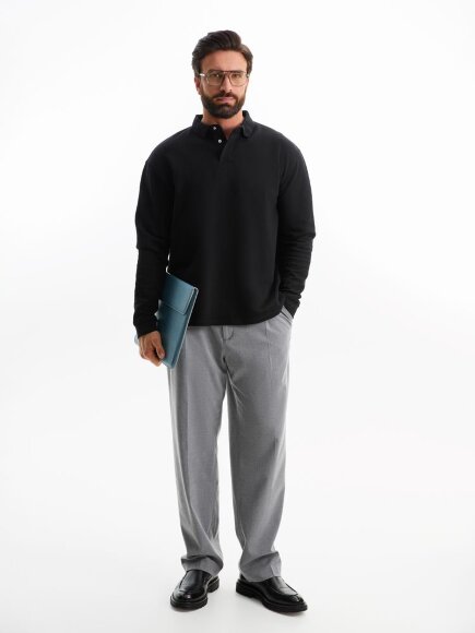 Рубашка поло оверсайз с длинным рукавом Heritage, черная Рубашка поло оверсайз с длинным рукавом Heritage, черная