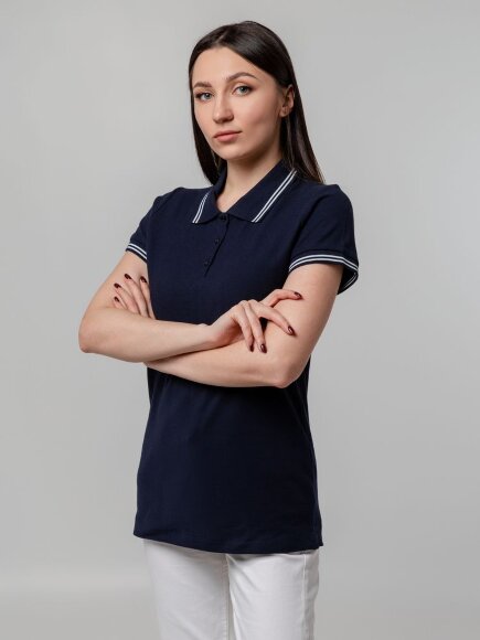 Рубашка поло женская Virma Stripes Lady, темно-синяя Рубашка поло женская Virma Stripes Lady, темно-синяя