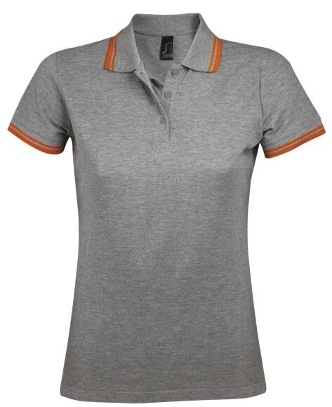 Рубашка поло женская Pasadena Women 200 с контрастной отделкой, серый меланж с оранжевым