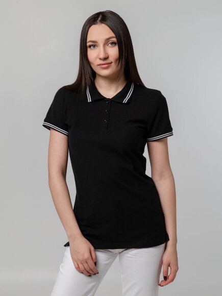 Рубашка поло женская Virma Stripes Lady, черная Рубашка поло женская Virma Stripes Lady, черная