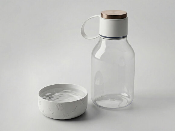 Бутылка для воды 2-в-1 Dog Bowl Bottle со съемной миской для питомцев, 1500 мл, белый