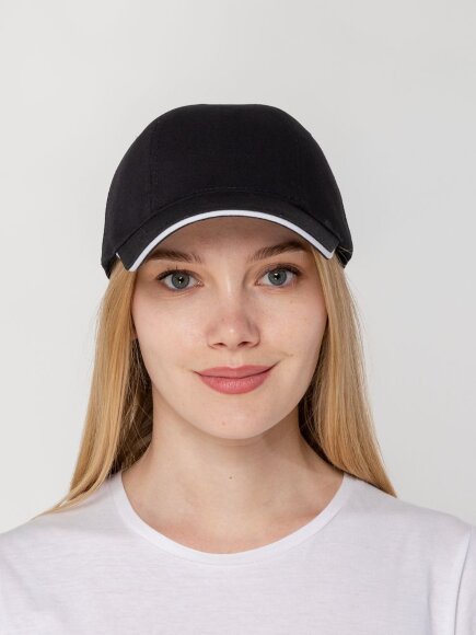 Бейсболка Canopy, черная с белым кантом Бейсболка Canopy, черная с белым кантом