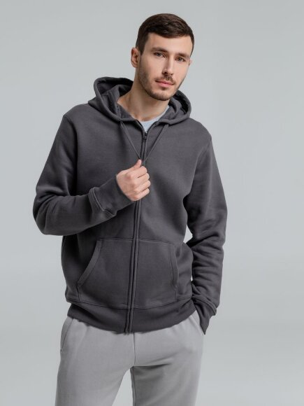 Толстовка на молнии с капюшоном унисекс King, темно-серая Толстовка на молнии с капюшоном унисекс King, темно-серая