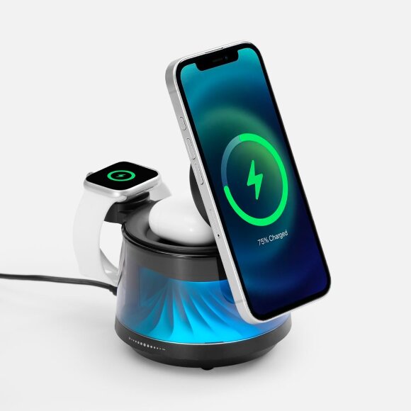 Bluetooth-колонка с подсветкой и беспроводной зарядкой Quantum, черная Bluetooth-колонка с подсветкой и беспроводной зарядкой Quantum, черная